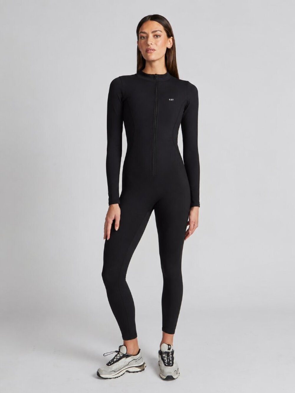 437 Curve Black Cloud Jersey Half Zip Long Sleeve One Piece Jumpsuit, Size S